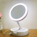 Espelho de Maquiagem com Aumento 10x – Dupla Luz LED, Organizador e USB